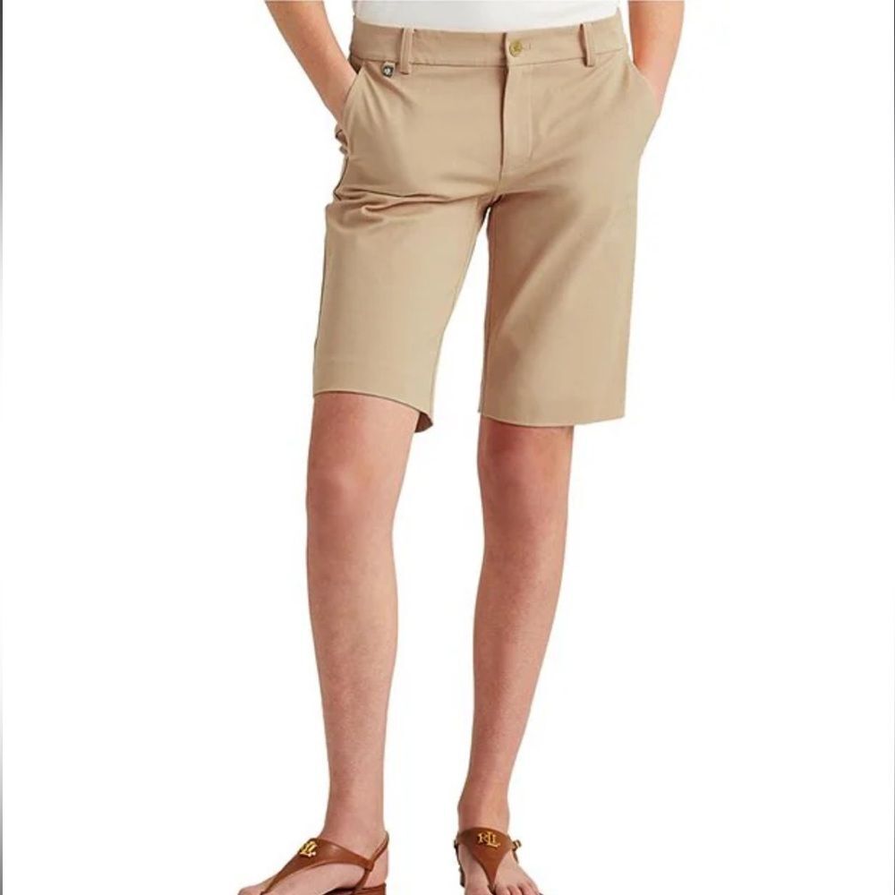 LRL Lauren Ralph Lauren Women's Stretch Cotton Size 12P 9” Shorts Birch Tan